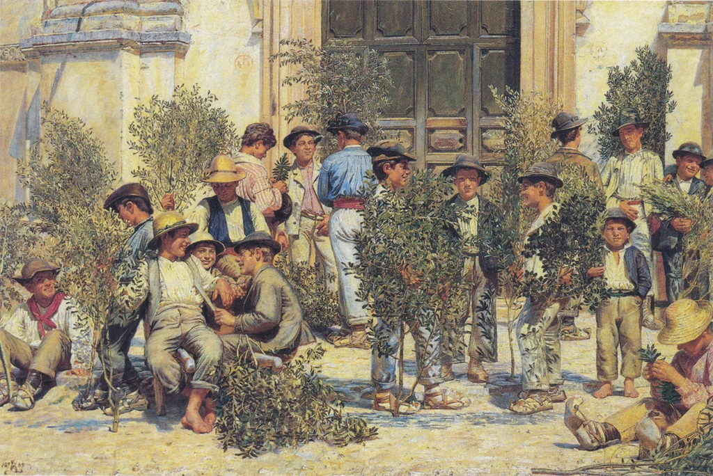 Kristian Zahrtmann - Ragazzi in una chiesa italiana. Domenica delle Palme, 1884